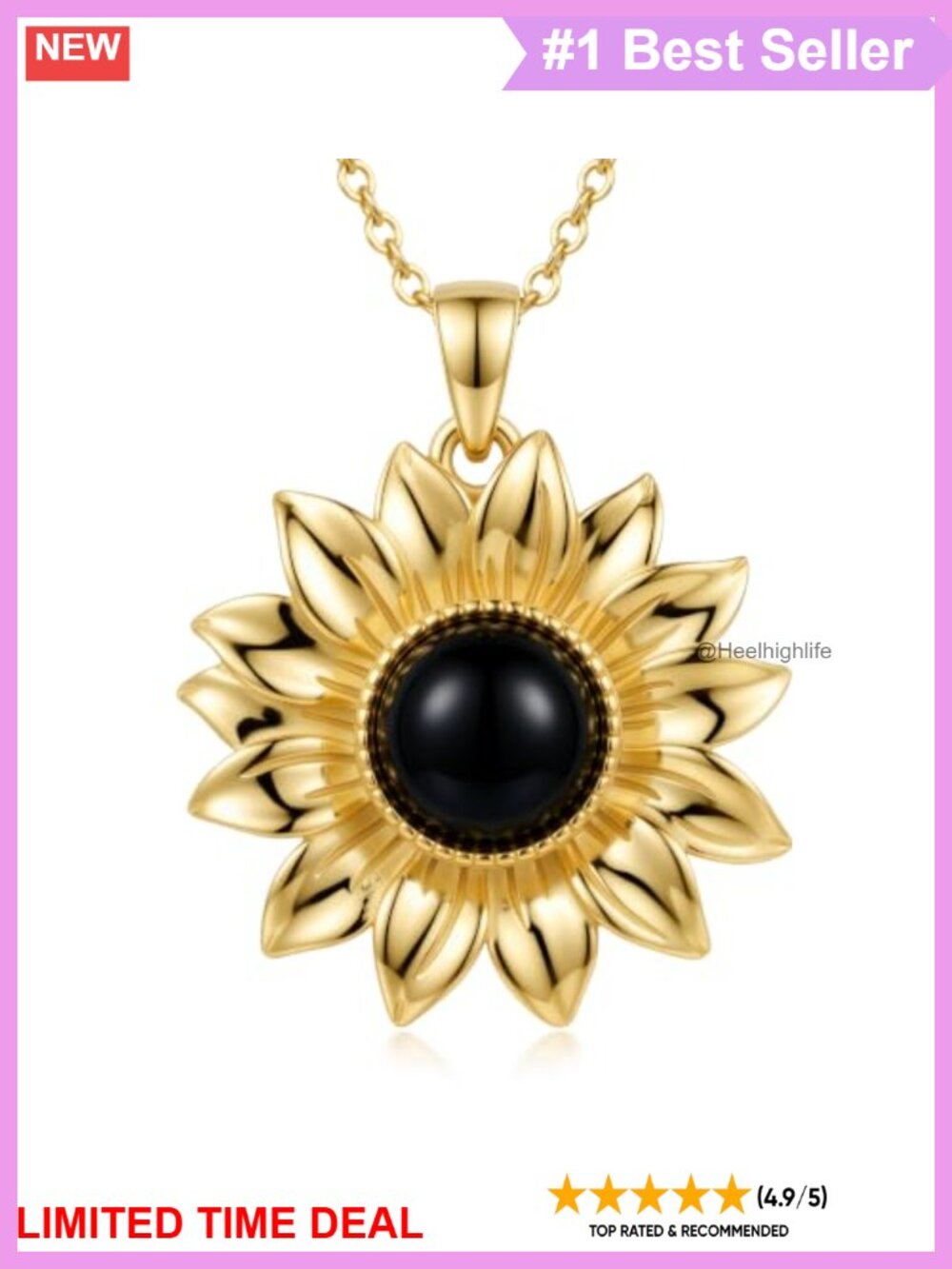 925 Sterling Silver Sunflower Pendant Necklace Gold Plated 18+2 Inch Adjustable